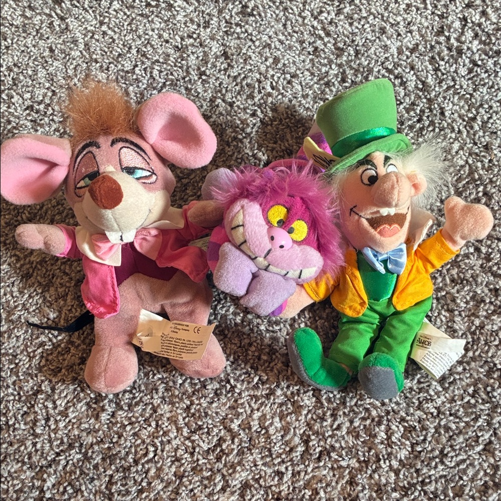 Alice in Wonderland beanbag plushies- Dormouse, Mad Hatter, Cheshire Cat